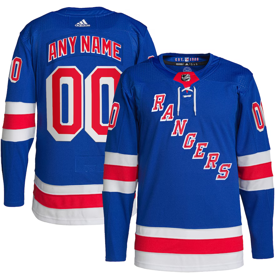 ANY NAME AND NUMBER NEW YORK RANGERS HOME OR AWAY AUTHENTIC ADIDAS NHL