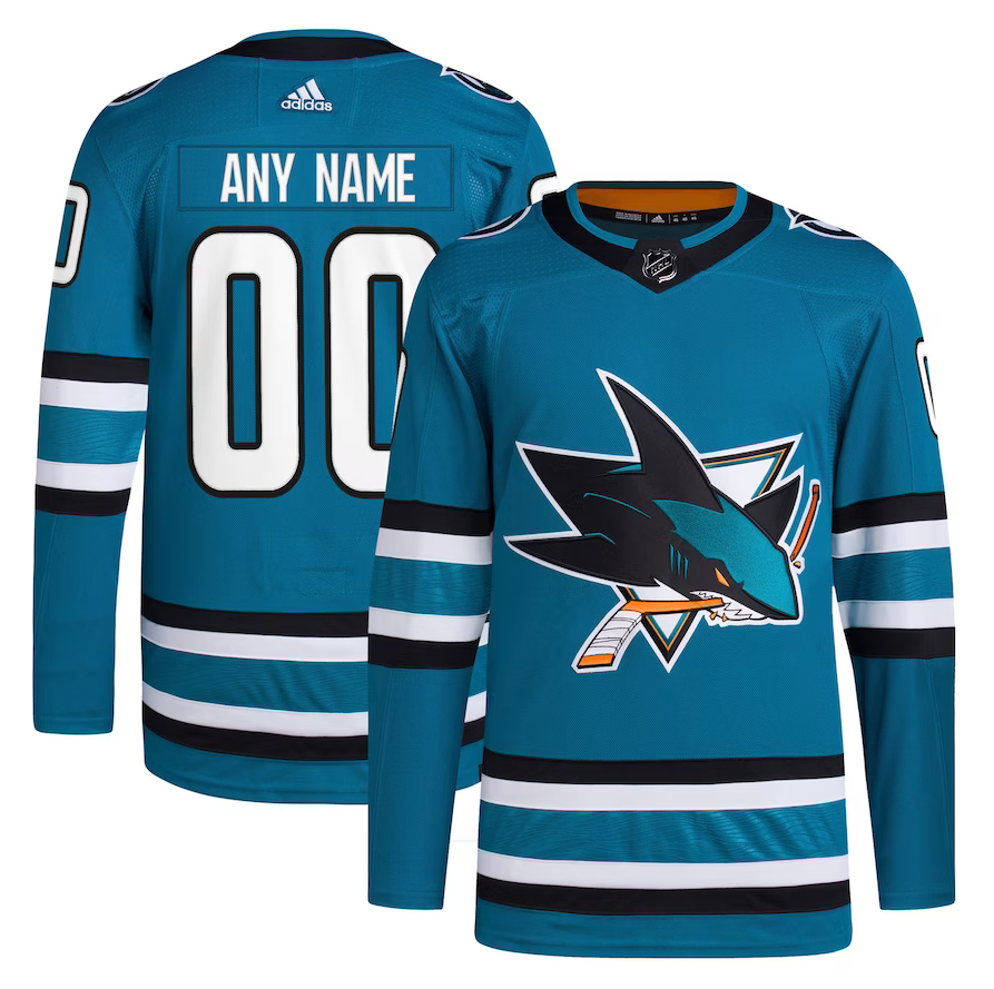 ANY NAME AND NUMBER SAN JOSE SHARKS HOME OR AWAY AUTHENTIC ADIDAS NHL