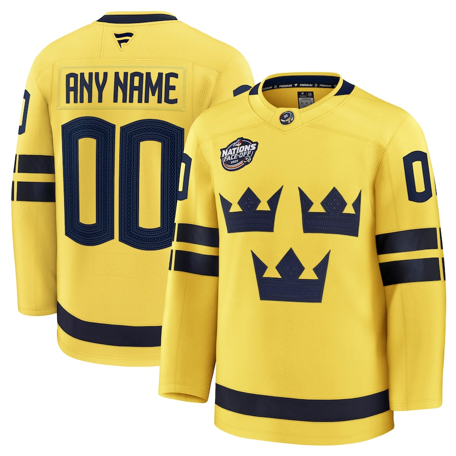 ANY NAME AND NUMBER TEAM SWEDEN NATIONS FANATICS PREMIUM NHL JERSEY