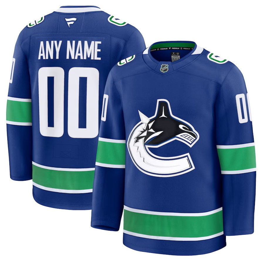 ANY NAME AND NUMBER VANCOUVER CANUCKS HOME OR AWAY FANATICS PREMIUM NH