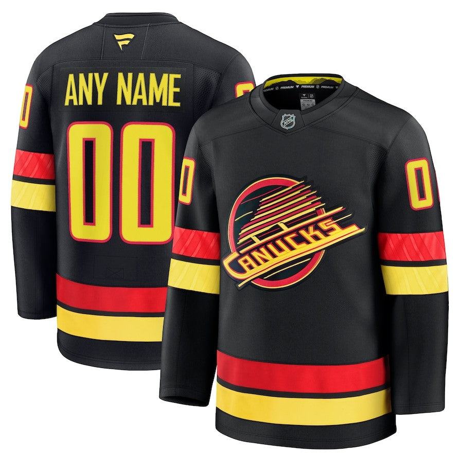 ANY NAME AND NUMBER VANCOUVER CANUCKS THIRD BLACK SKATE FANATICS PREMIUM NHL JERSEY (HAND STITCHED ON-ICE NAME/NUMBER/CUSTOMIZATION)