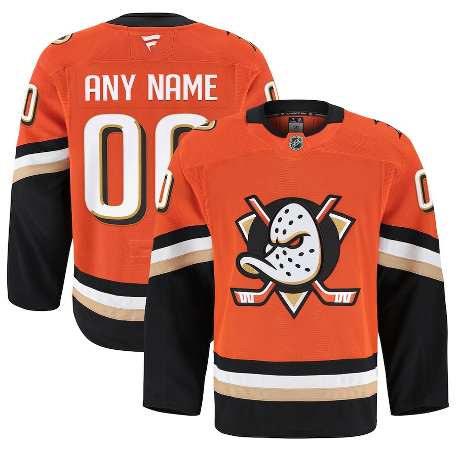 ANY NAME AND NUMBER ANAHEIM DUCKS HOME FANATICS AUTHENTIC PRO GAME NHL JERSEY MADE IN CANADA MIC (HAND STITCHED ON-ICE NAME/NUMBER/CUSTOMIZATION)