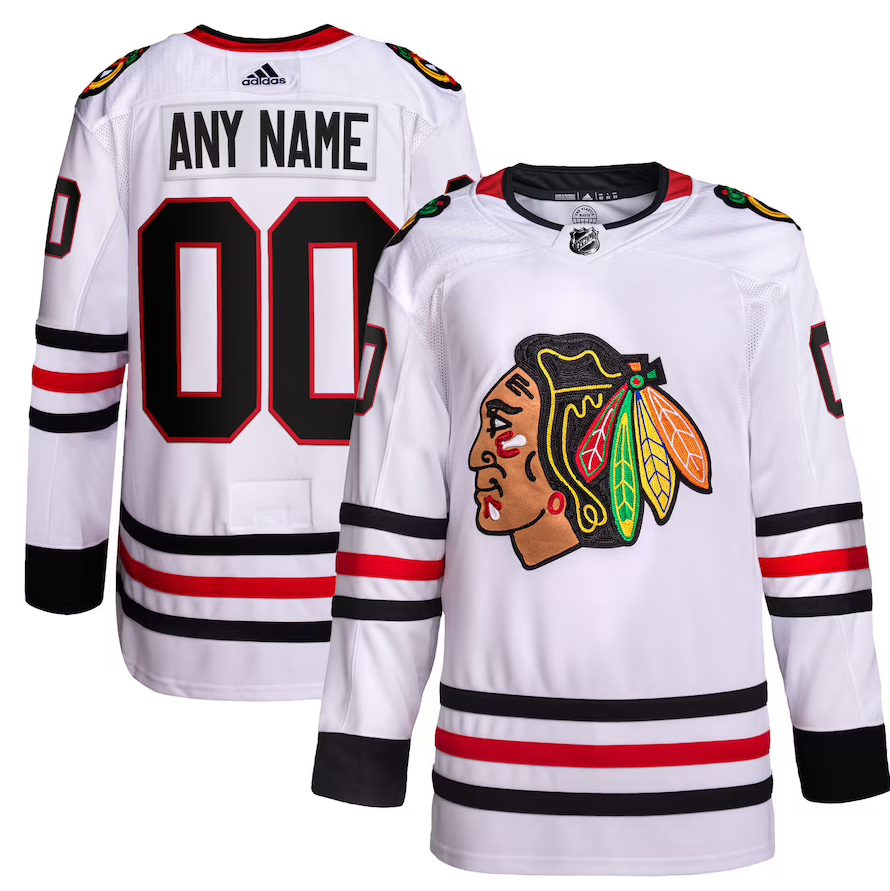 ANY NAME AND NUMBER CHICAGO BLACKHAWKS HOME OR AWAY AUTHENTIC ADIDAS NHL JERSEY (CUSTOMIZED PRIMEGREEN MODEL)