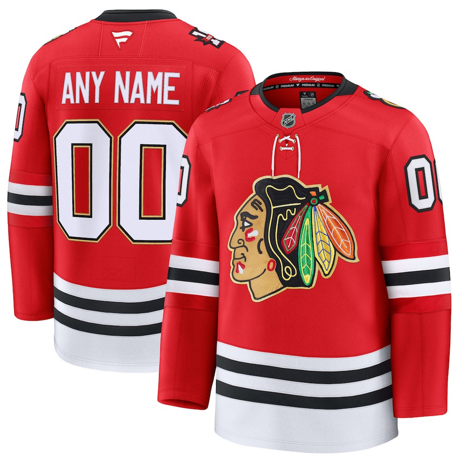 ANY NAME AND NUMBER CHICAGO BLACKHAWKS HOME CENTENNIAL FANATICS PREMIUM NHL JERSEY (HAND STITCHED ON-ICE NAME/NUMBER/CUSTOMIZATION)