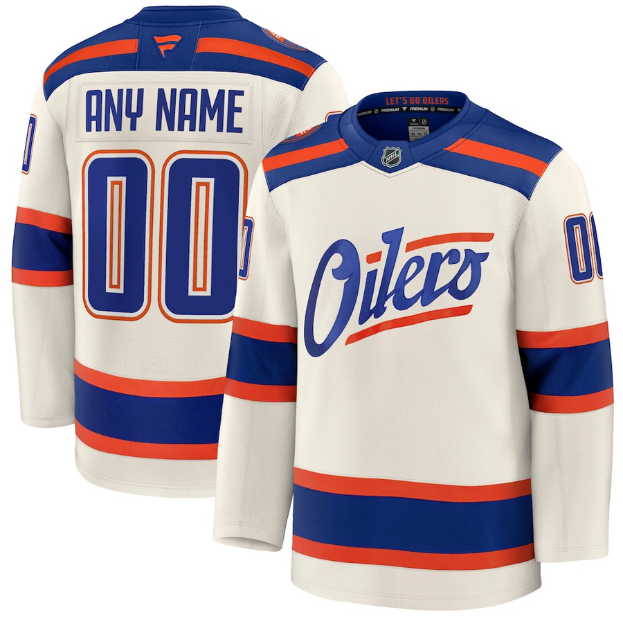 Oilers Font Numbers ANY NAME AND NUMBER EDMONTON OILERS ALTERNATE FANATICS PREMIUM NHL JER