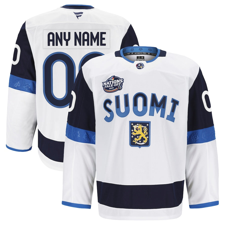 ANY NAME AND NUMBER TEAM FINLAND 4 NATIONS FANATICS NHL JERSEY (HAND STITCHED AUTHENTIC PRO MODEL) MADE IN CANADA PRE-ORDER