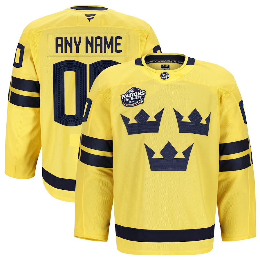 ANY NAME AND NUMBER TEAM SWEDEN 4 NATIONS FANATICS NHL JERSEY (HAND STITCHED AUTHENTIC PRO MODEL) MADE IN CANADA PRE-ORDER