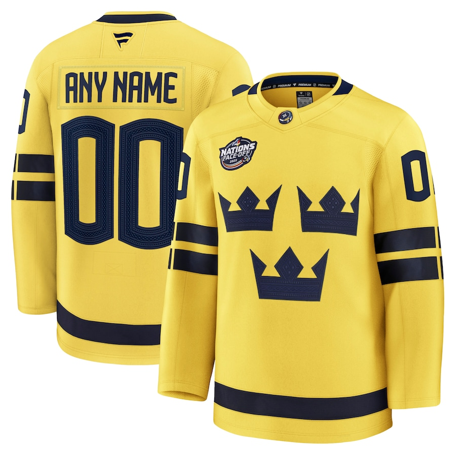 ANY NAME AND NUMBER TEAM SWEDEN 4 NATIONS FANATICS NHL JERSEY (HAND STITCHED PREMIUM MODEL) PRE-ORDER