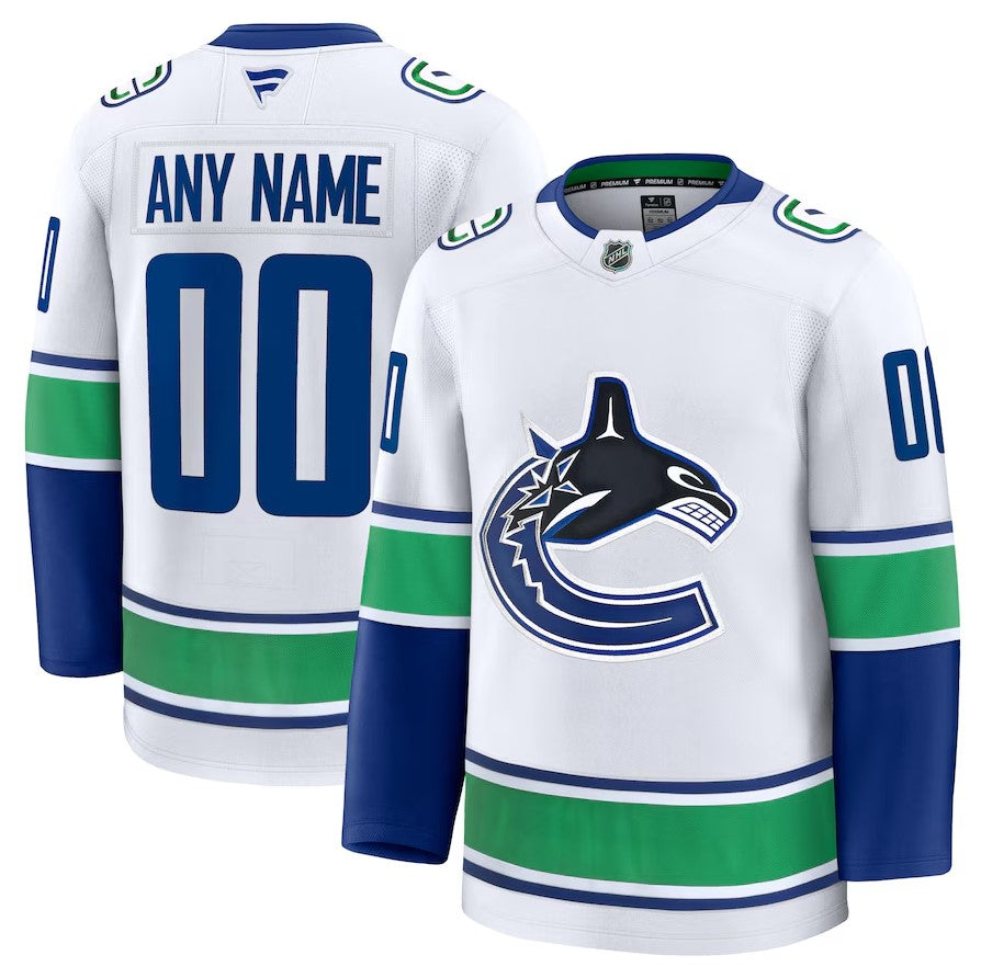 ANY NAME AND NUMBER VANCOUVER CANUCKS HOME OR AWAY FANATICS NHL JERSEY (HAND STITCHED PREMIUM MODEL)