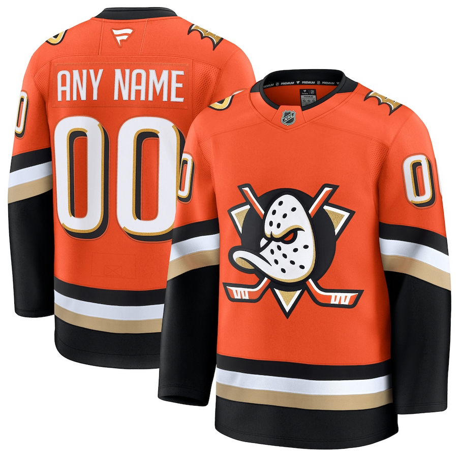ANY NAME AND NUMBER ANAHEIM DUCKS HOME OR AWAY FANATICS PREMIUM NHL JERSEY (WITH PROPER HAND STITCHED ON ICE NAME/NUMBER PREMIUM MODEL)