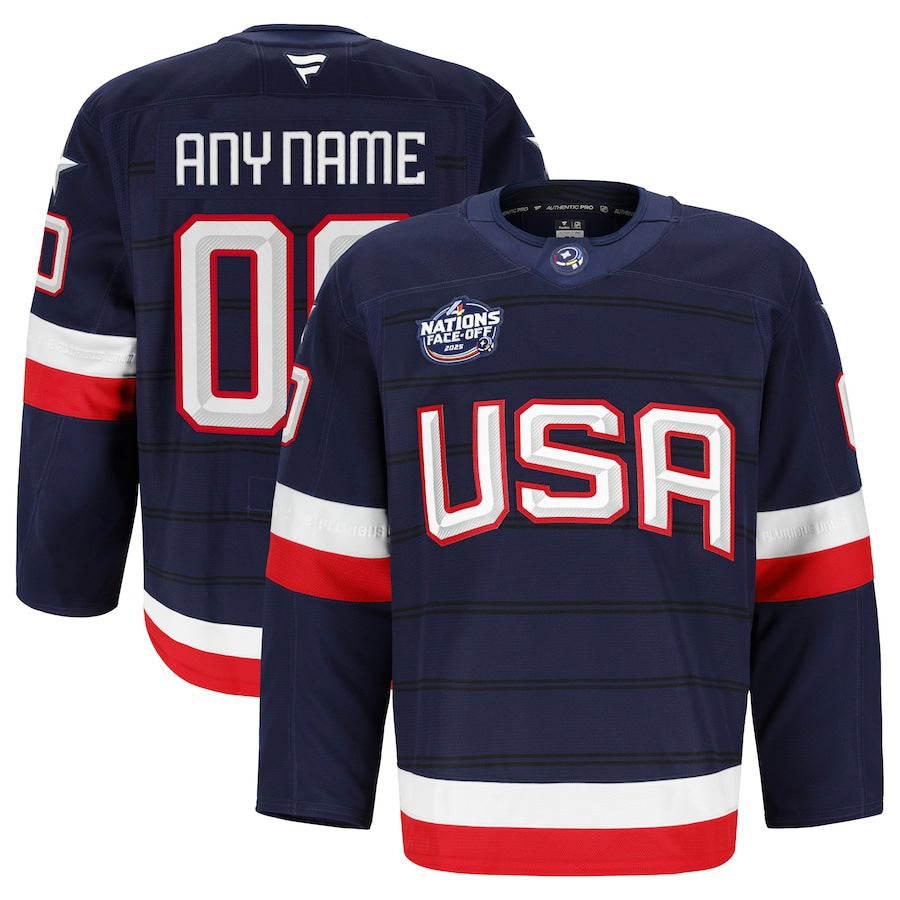 ANY NAME AND NUMBER TEAM USA 4 NATIONS FANATICS NHL JERSEY (HAND STITCHED AUTHENTIC PRO MODEL) MADE IN CANADA PRE-ORDER